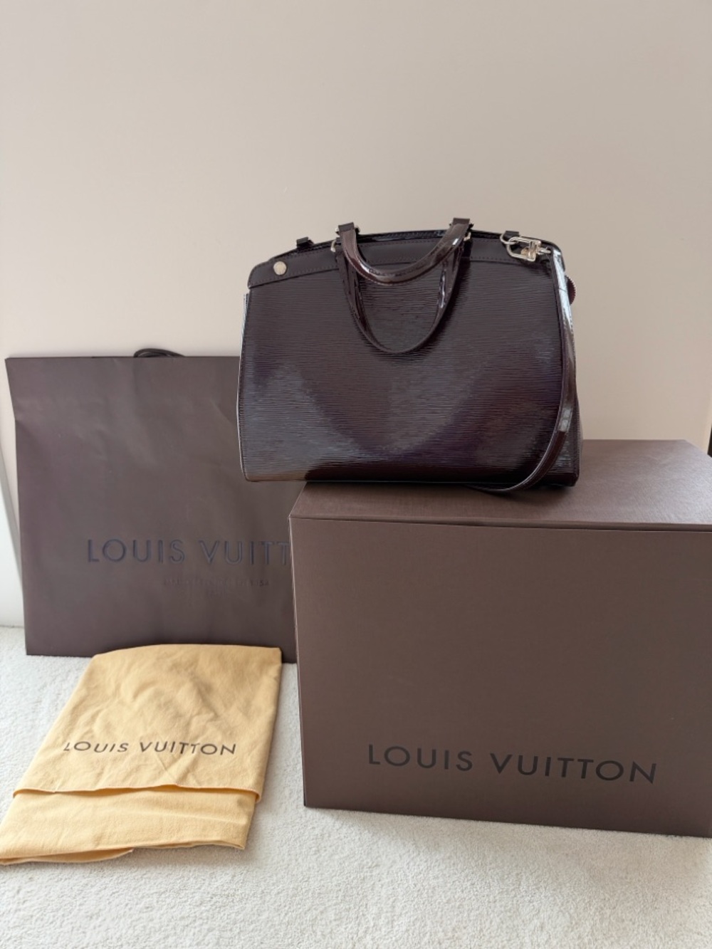 Louis Vuitton Patent Leather Satchel in Deep Wine - Picture 9 of 9